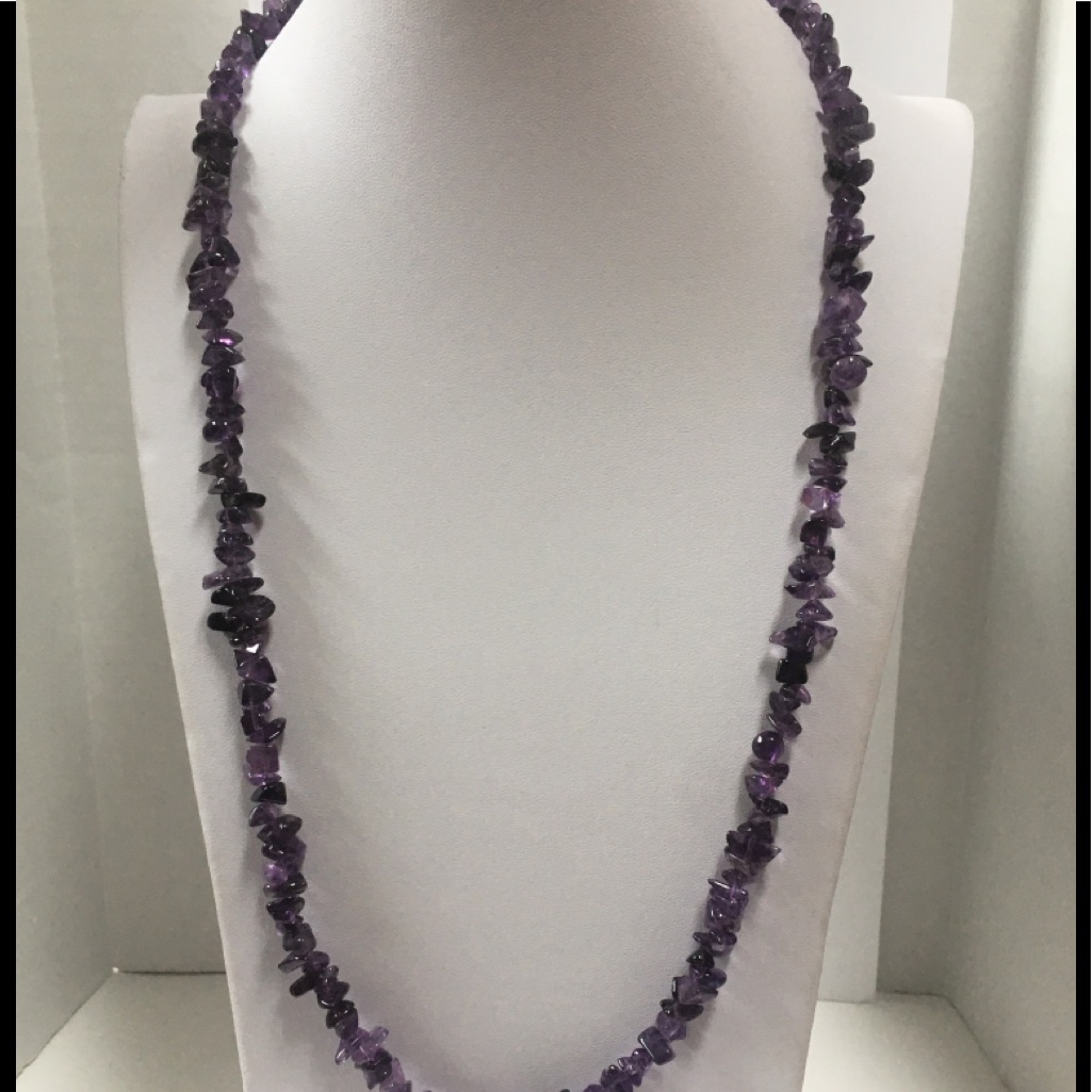 Amethyst Chip Necklace W/Sterling Silver Clasp